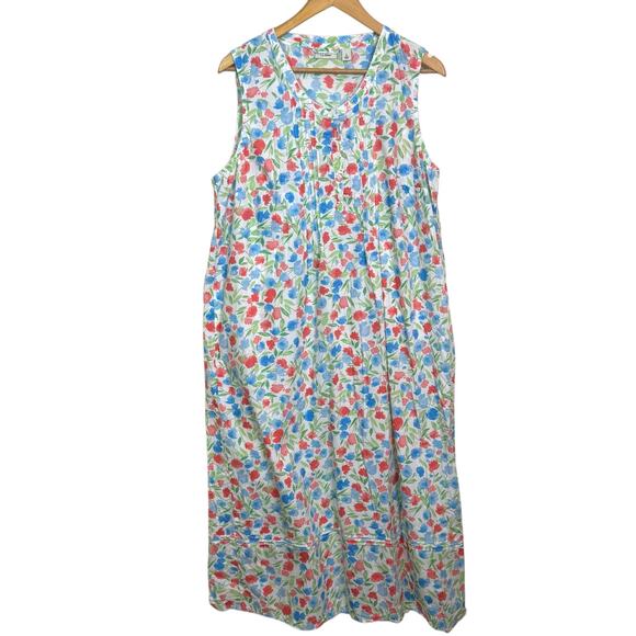 L.L. Bean Size Large 100% Cotton Floral Sleeveless Pintuck Daybreak Nightgown - Picture 1 of 7